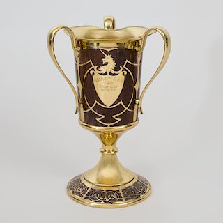Brass and Wood Inlaid Trophy Cup