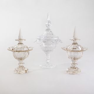 Three Cut Glass Sweetmeat Dishes and Covers