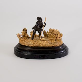 Continental Gilt and Patinated Bronze Inkwell