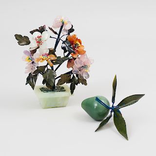 Chinese Hardstone and Jade Tree and a Model of a Peach