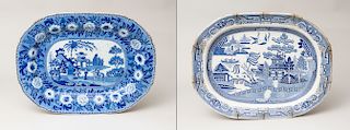 Two Staffordshire Blue and White Platters