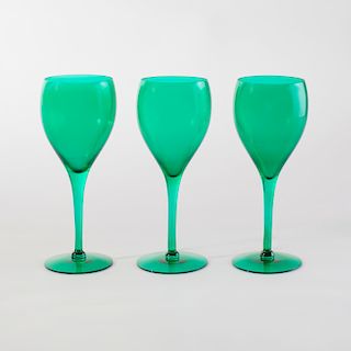 Set of Eight Bristol Green Glass Goblets