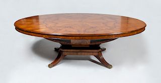 Brass-Mounted Inlaid Fruitwood Pedestal Dining Table