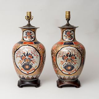 Pair of Imari Style Porcelain Vases Mounted as Lamps