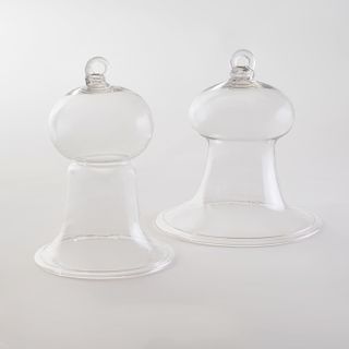 Two Colorless Glass Bell Form Cloches