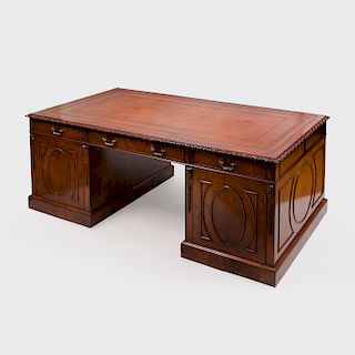 George III Style Mahogany Two Pedestal Desk, of Recent Manufacture