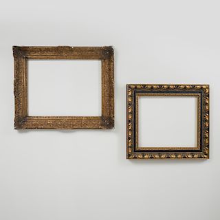 Baroque Style Ebonized and Parcel-Gilt Frame and a Régence Carved Giltwood Frame