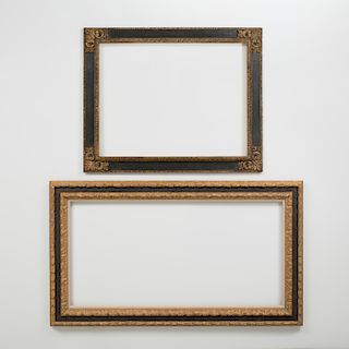 Two Baroque Style Black Painted and Parcel-Gilt Frames