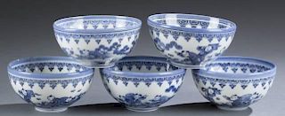 Set of 5 Japanese Hirado ware porcelain tea bowls.