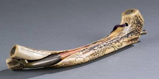 Japanese stag antler pipe case with pipe