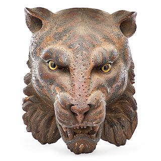 MONUMENTAL CARVING OF A TIGER HEAD