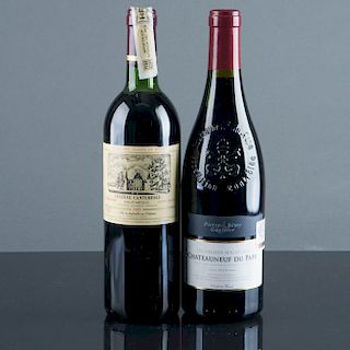 Lote de 2 vinos franceses. Consta de: Chateauneuf du Pape. Cosecha 2010 y Chateau Cantemerle. Cosecha 1982.