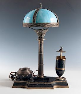 Art Deco Brass & Slag Smoker's Table Lamp