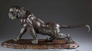 A Japanese bronze Okimono of a tiger.