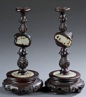 Pair of Chinese carved rosewood incense tapers.