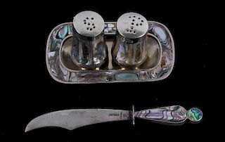 Taxco Sterling Silver & Abalone Shakers W/ Knife
