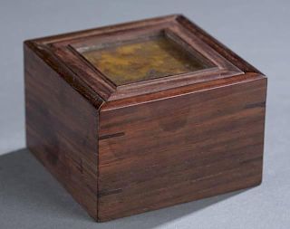 Chinese soapstone seal in rosewood box.