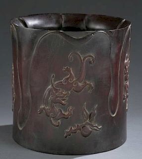 Chinese carved rosewood brush pot.