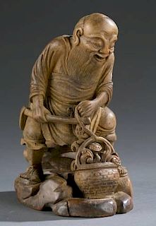 Chinese bamboo figure of Lingzhi gatherer.
