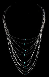 Liquid Silver & Turquoise Navajo Necklace