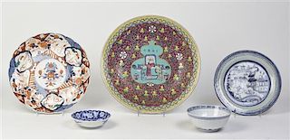 * A Group of Five Ceramic Articles, Diameter of largest 14 3/4 inches.