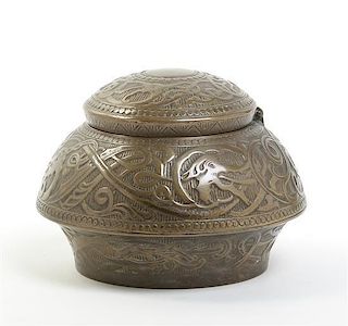 * A Middle Eastern Bronze Inkwell, Diameter 5 1/2 inches.