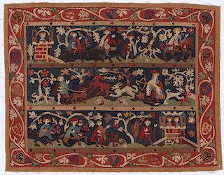 Antique Swedish Silk & Wool Pictorial Tapestry, 19th C.