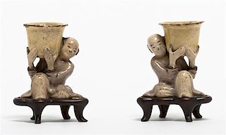 * A Pair of Chinese Polychrome Enamel Ceramic Figures, Height of first 4 inches.