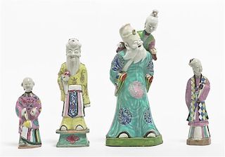 * A Chinese Polychrome Enamel Ceramic Figural Group, Height of first 11 3/4 inches.
