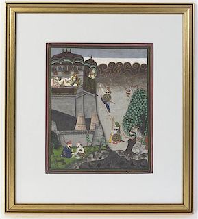 An Indian Gouache Painting, Rajasthani School, Height 10 1/2 x width 8 1/2 inches.