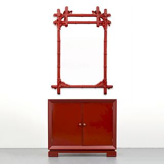 Lacquered Cabinet & Mirror, Manner of James Mont