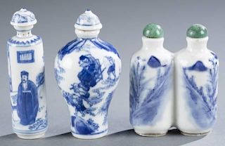 Group of 3 Chinese blue & white snuff bottles.