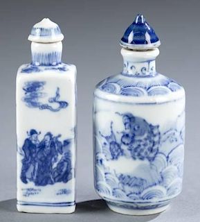 Pair of Chinese blue & white snuff bottles.