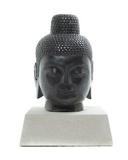 A Chinese Carved Stone Head of Buddha, Height of head 10 inches.