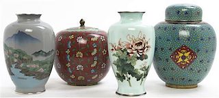 Four Cloisonne Vases, Height of tallest 8 1/8 inches.