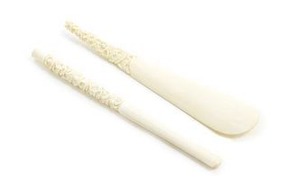 * Two Chinese Carved Ivory Articles, Length of longer 8 1/4 inches.