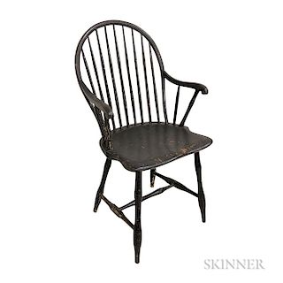 Black-painted Bow-back Windsor Armchair