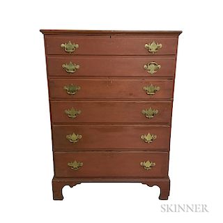 Queen Anne Red-painted Pine Four-drawer Blanket Chest