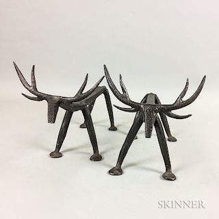 Pair of Wrought Iron Moose-form Firedogs