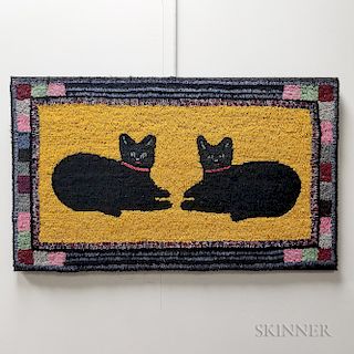 Pictorial Hooked Rug with Cats