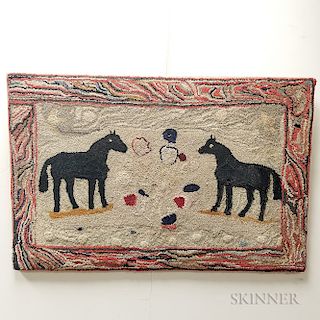 Pictorial Hooked Rug with Horses