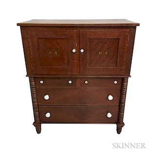 Country Grain-painted Cherry Four-drawer Cupboard