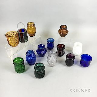 Fourteen Mostly Colored Pressed Glass Christmas Lights