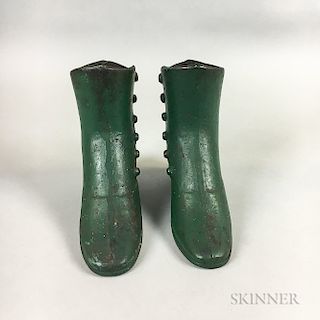 Pair of Green-painted Cast Iron Boots