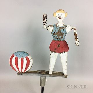 Carved and Painted Wood and Iron Patriotic Whirligig/Weathervane