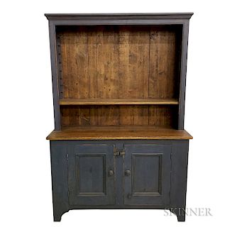 Country Blue-painted Step-back Cupboard