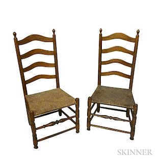 Pair of Country Turned Maple Ladder-back Side Chairs