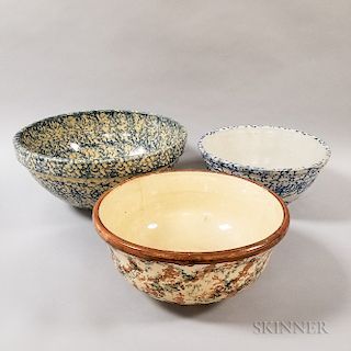 Three Large Spongeware Ceramic Bowls