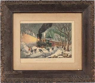 Framed Small Folio Currier & Ives American Railroad Scene   Lithograph