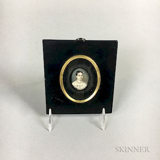 Small Framed Watercolor Portrait Miniature of a Woman
